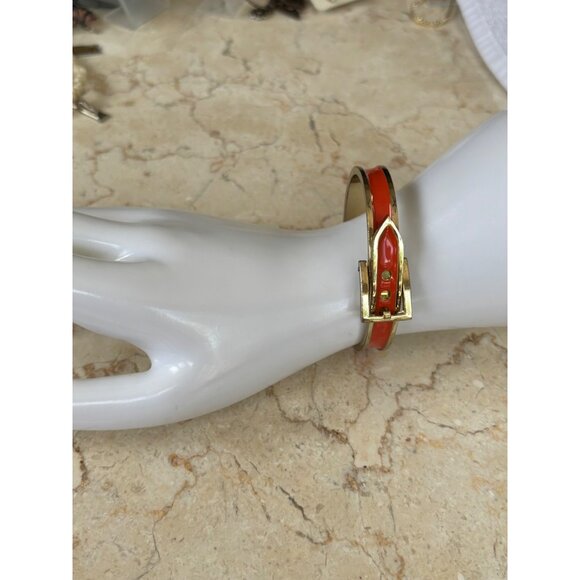 Gold-Tone orange & White Enamel Buckle Bangle Bracelets Set Of 2 - Picture 6 of 13